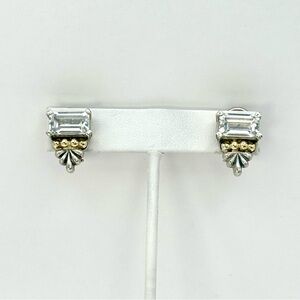 Lagos Estate Caviar Silver & 18 Kt Gold , White Topaz Drop Earrings
